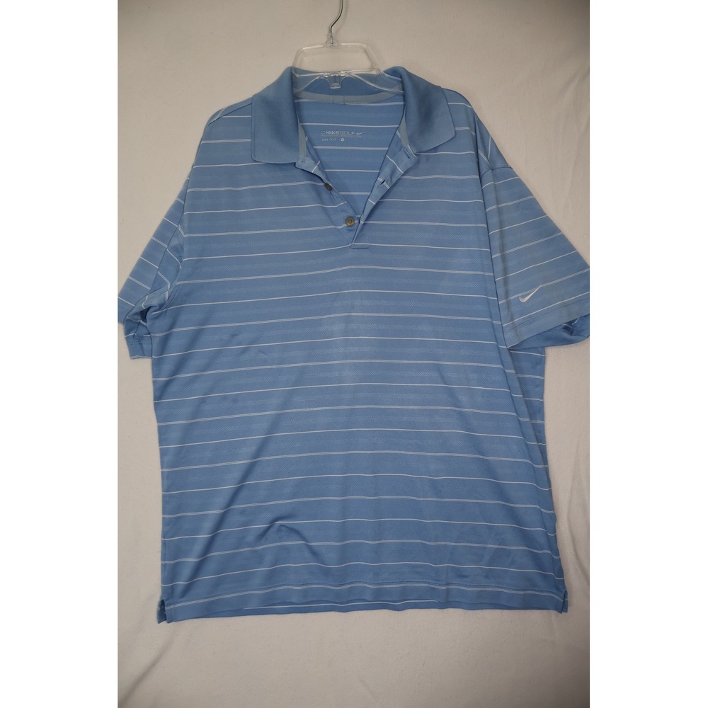 Nike Golf Mens Dri-FIT Polo Shirt Light Blue Striped Short Sleeve Size Large